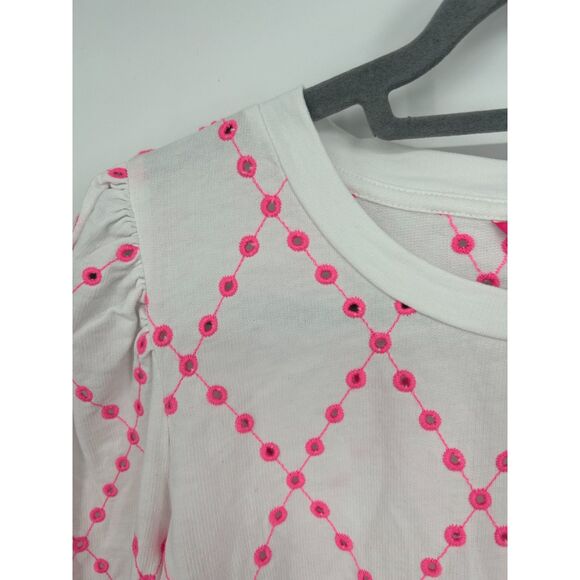 Lilly Pulitzer Jansen Eyelet Long Sleeve Prosecco Pink Oversized Diamond Knit L - Picture 4 of 5